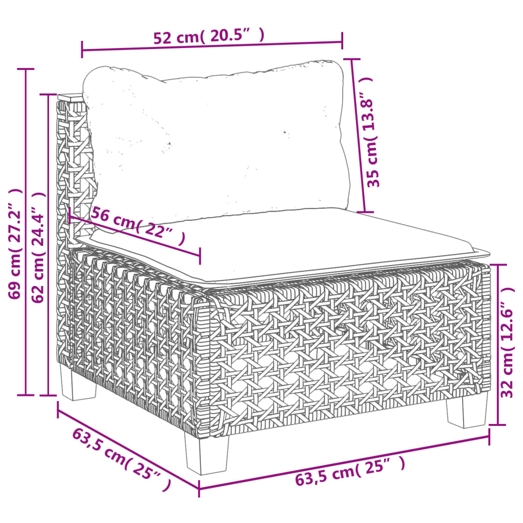 7-dijelni set vrtnih sofa od poliratana s jastucima crni Crna 55 x 55 x 36 cm