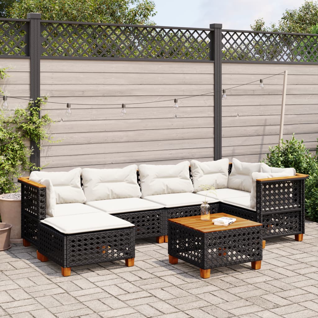7-dijelni set vrtnih sofa od poliratana s jastucima crni Crna 55 x 55 x 36 cm