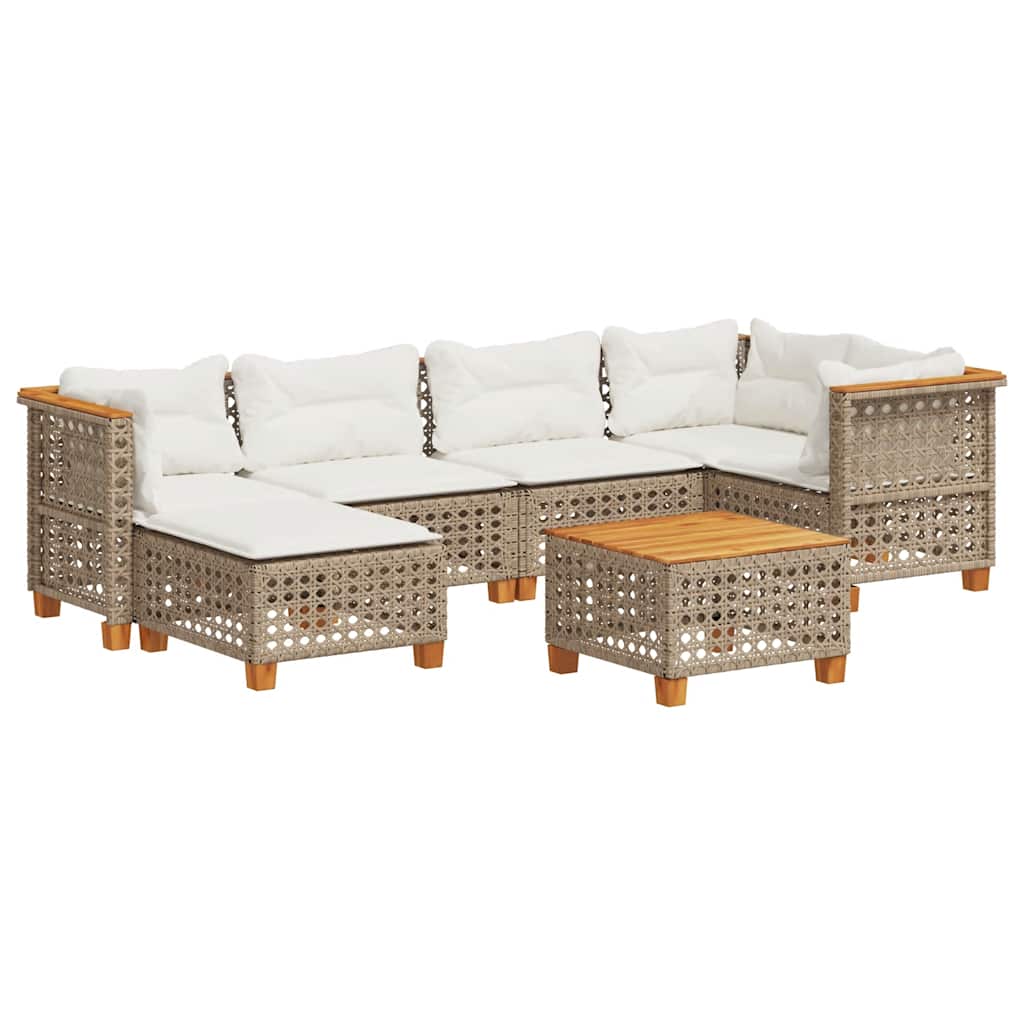 7-dijelni set vrtnih sofa od poliratana s jastucima bež 55 x 55 x 36 cm