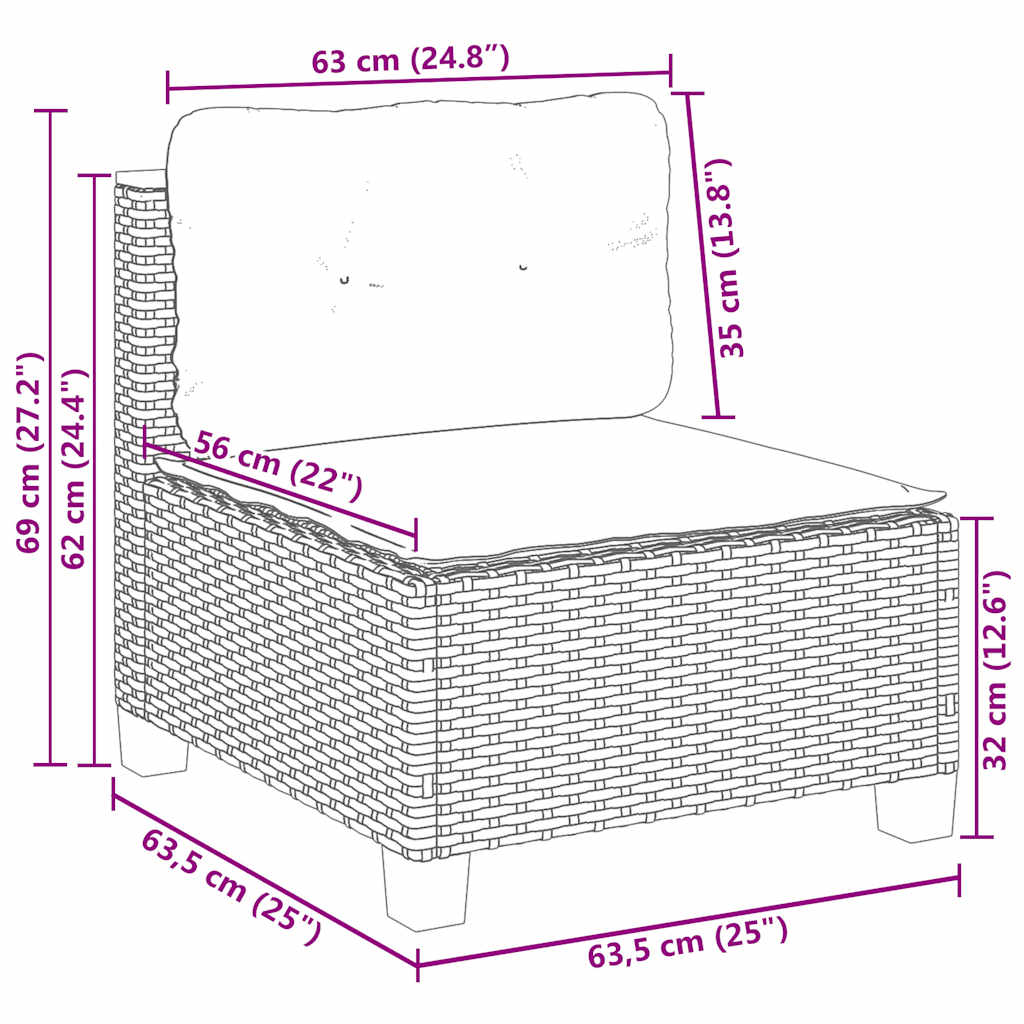 7-dijelni set vrtnih sofa od poliratana s jastucima crni Crna 63.5 x 56 x 32 cm