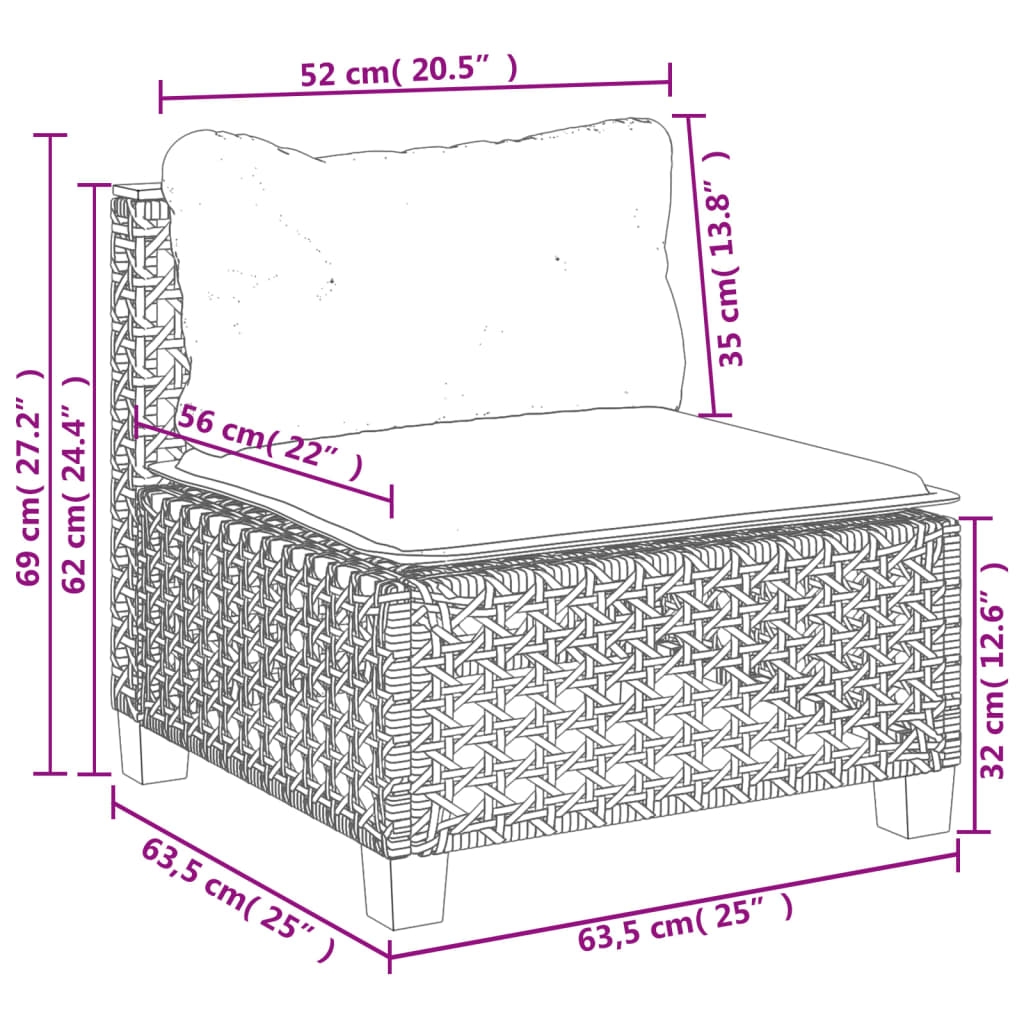 7-dijelni set vrtnih sofa od poliratana s jastucima crni Crna 63.5 x 63.5 x 62 cm