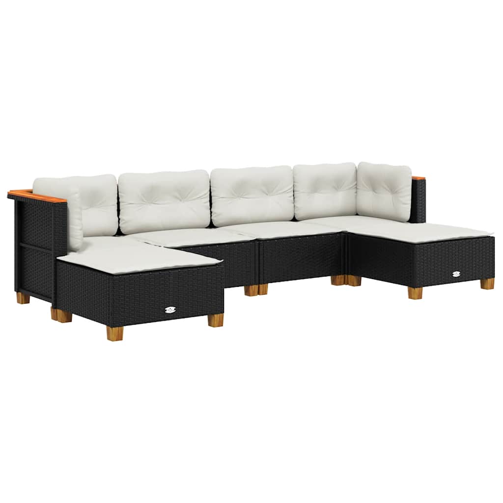 6-dijelni set vrtnih sofa s jastucima crni od poliratana Crna 63.5 x 56 x 32 cm