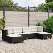 6-dijelni set vrtnih sofa s jastucima crni od poliratana Crna 63.5 x 56 x 32 cm