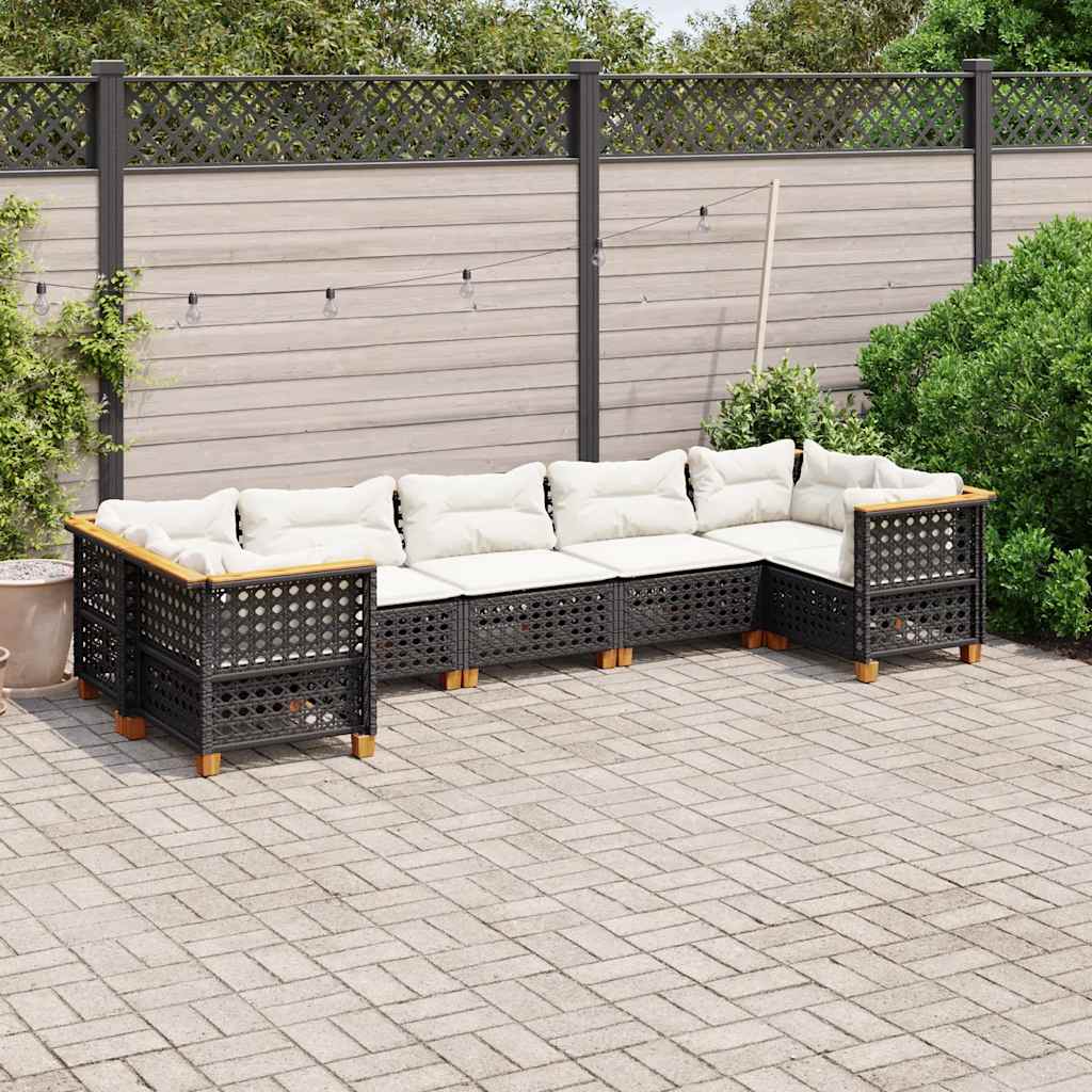7-dijelni set vrtnih sofa od poliratana s jastucima crni Crna 63.5 x 63.5 x 62 cm