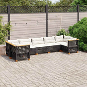 7-dijelni set vrtnih sofa od poliratana s jastucima crni Crna 63.5 x 63.5 x 62 cm