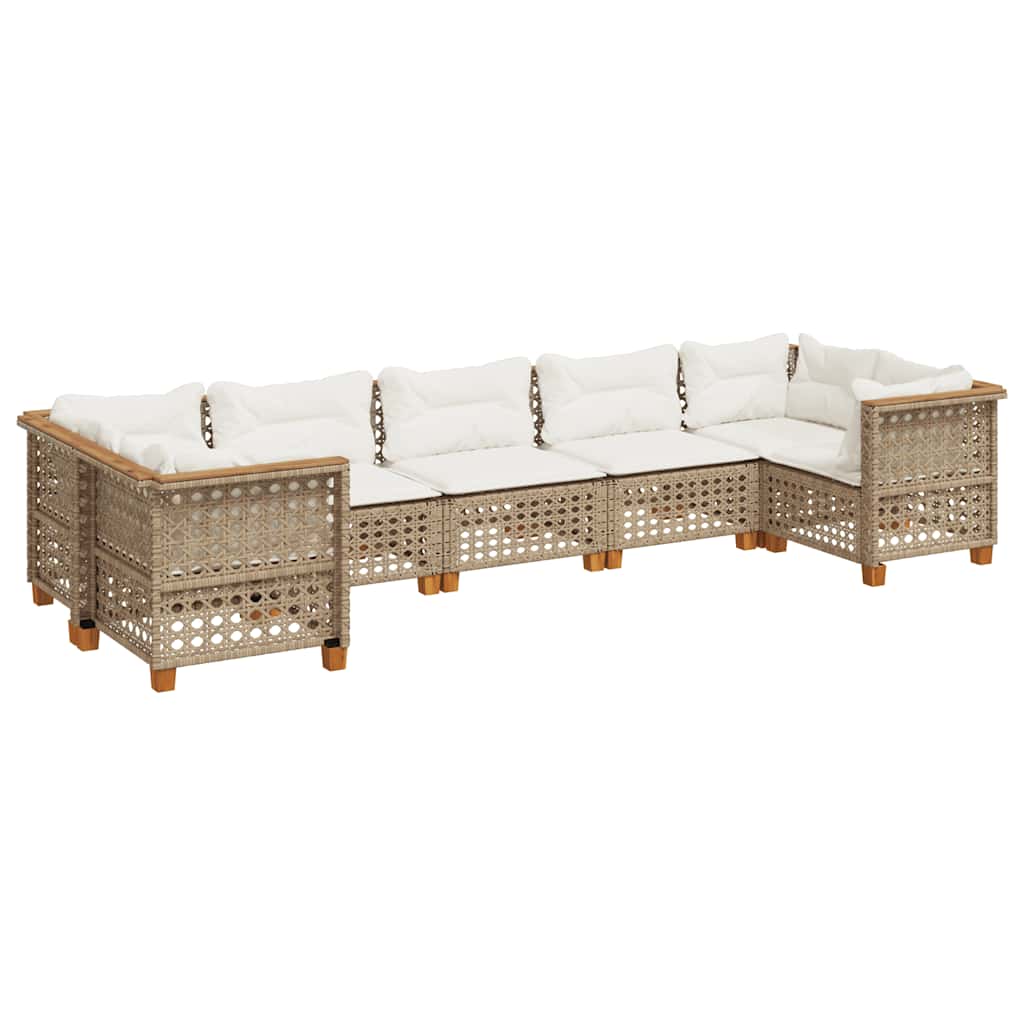 7-dijelni set vrtnih sofa od poliratana s jastucima bež 63.5 x 63.5 x 62 cm