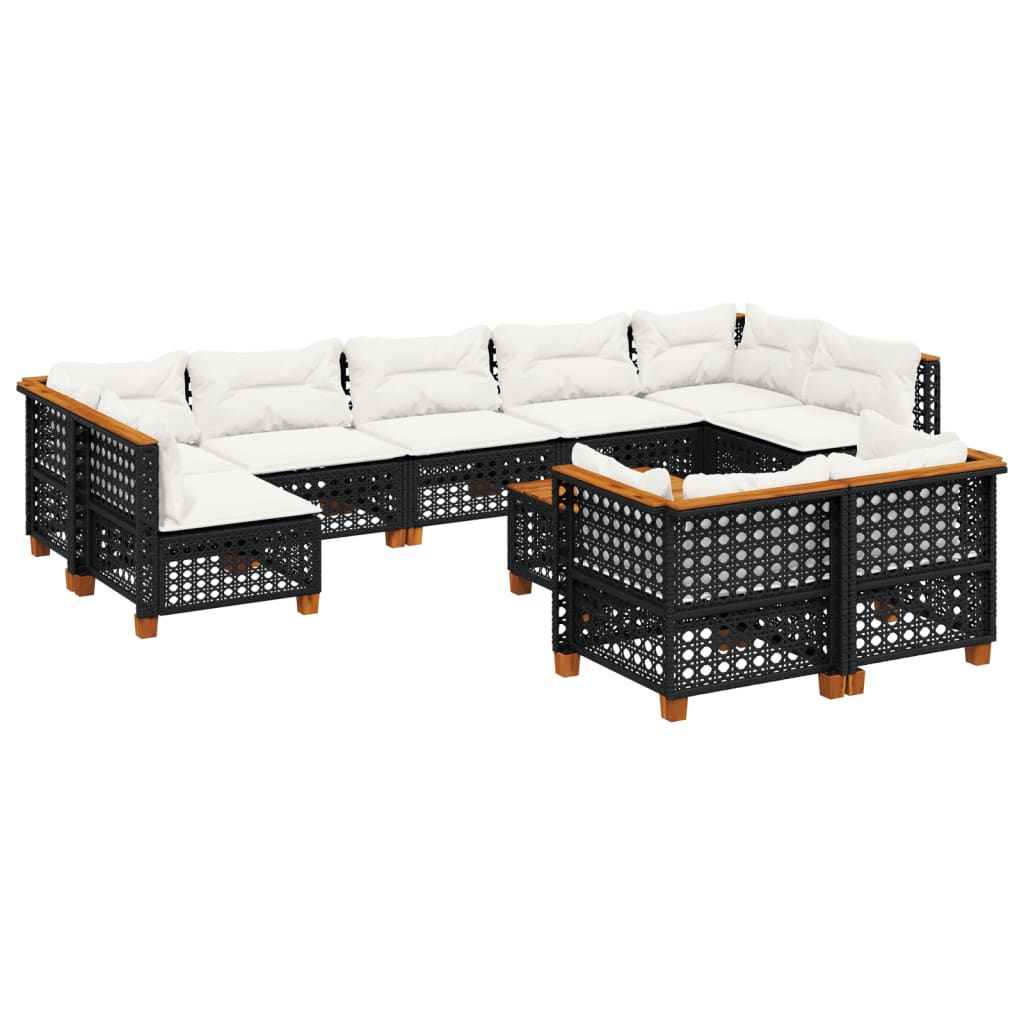 10-dijelni set vrtnih sofa s jastucima crni od poliratana Crna 55 x 55 x 36 cm
