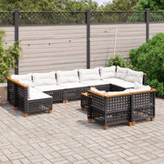 10-dijelni set vrtnih sofa s jastucima crni od poliratana Crna 55 x 55 x 36 cm