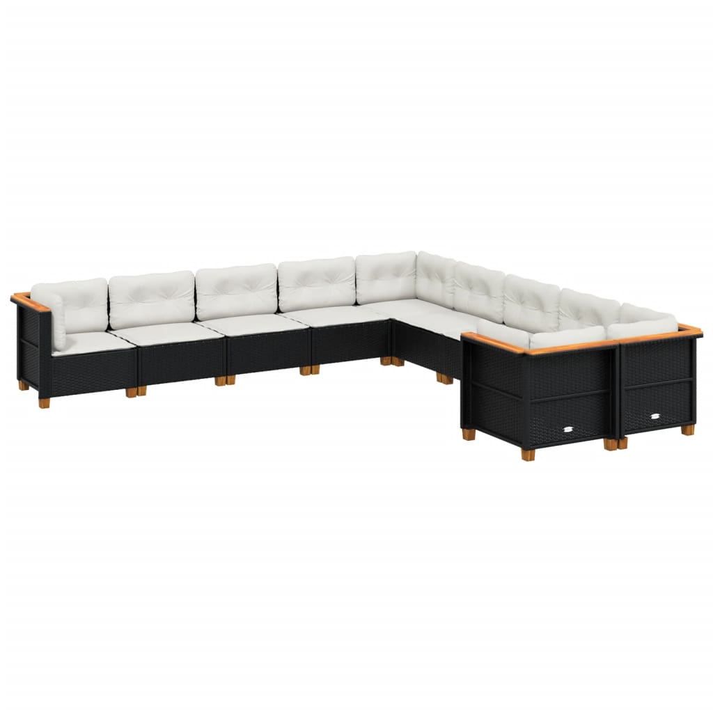 10-dijelni set vrtnih sofa s jastucima crni od poliratana Crna 63.5 x 63.5 x 62 cm