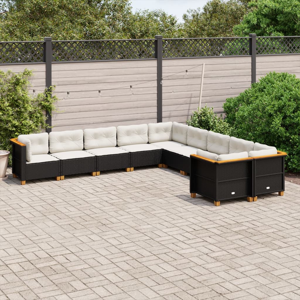 10-dijelni set vrtnih sofa s jastucima crni od poliratana Crna 63.5 x 63.5 x 62 cm