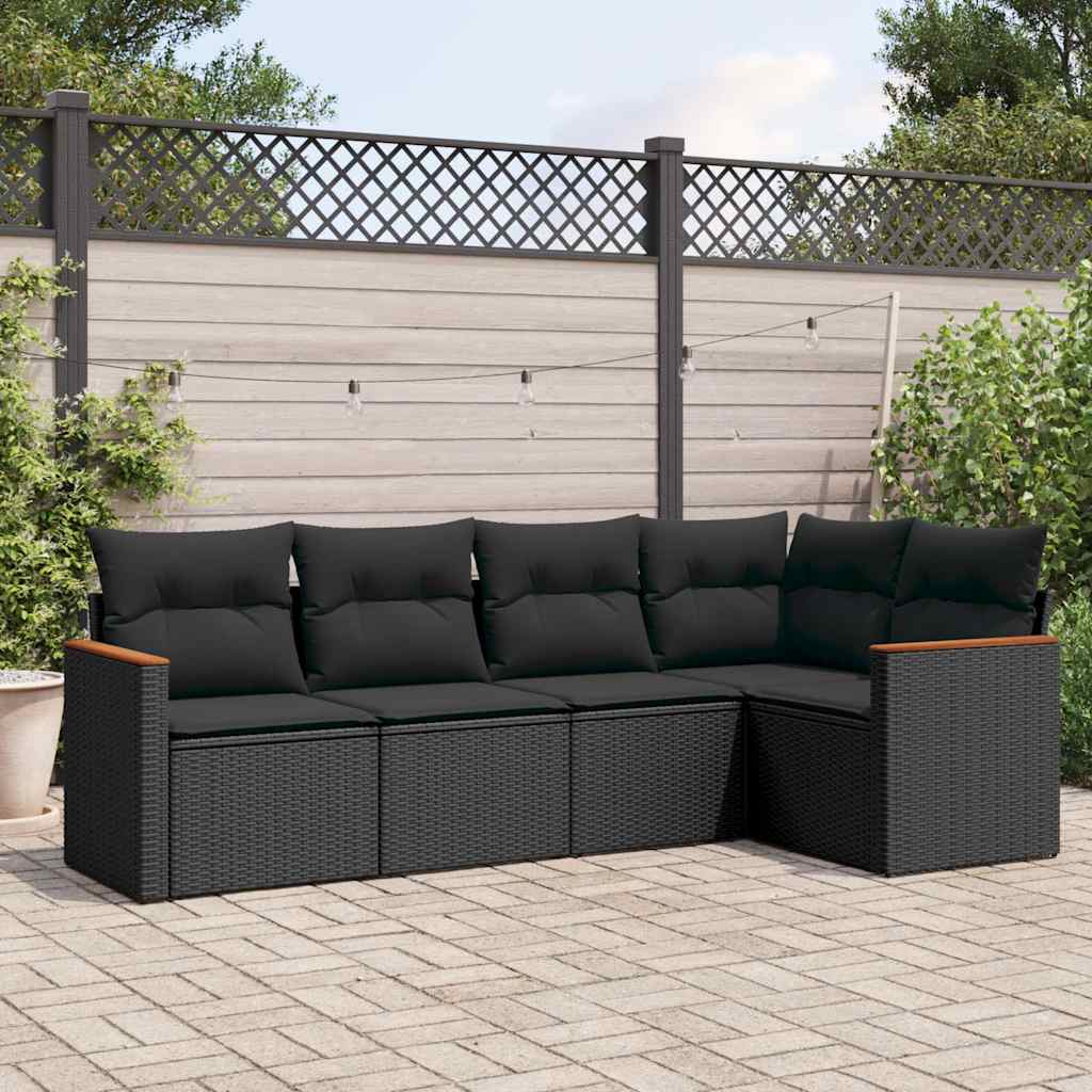 5-dijelna vrtna garnitura od poliratana s jastucima crna 62 x 62 x 69 cm