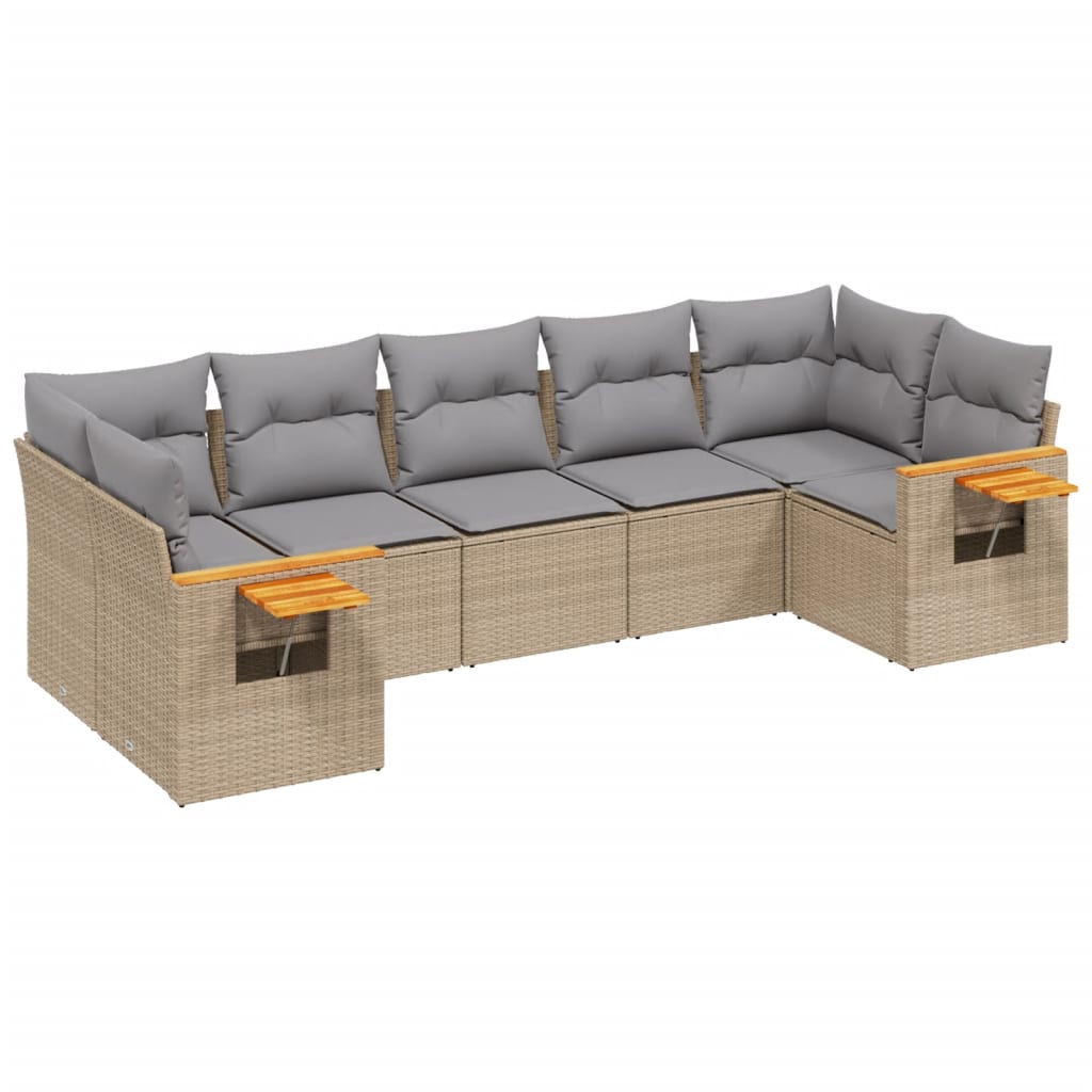 7-dijelni set vrtnih sofa od poliratana s jastucima bež 62 x 62 x 69 cm