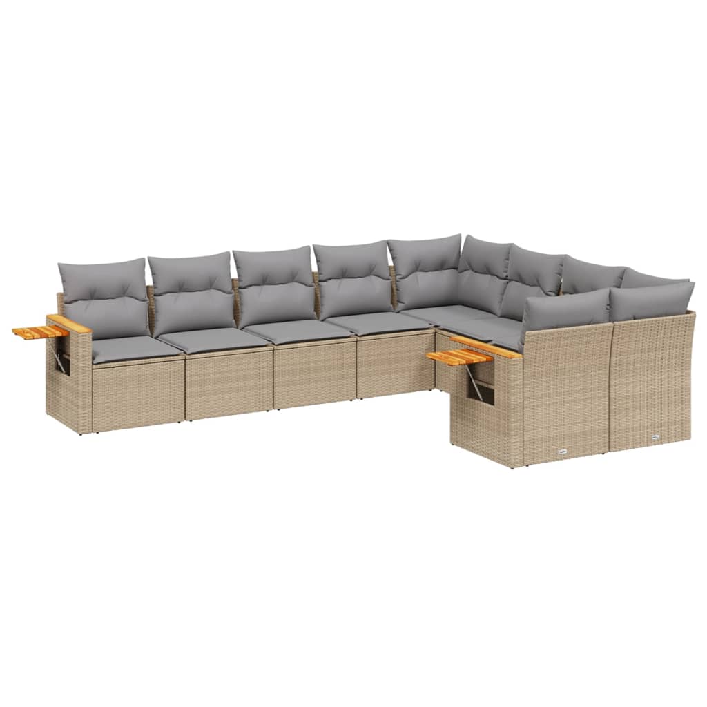 9-dijelni set vrtnih sofa s jastucima bež od poliratana 62 x 62 x 69 cm