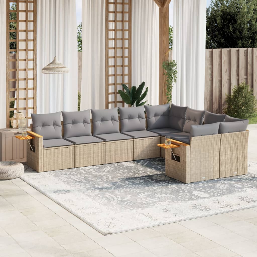 9-dijelni set vrtnih sofa s jastucima bež od poliratana 62 x 62 x 69 cm