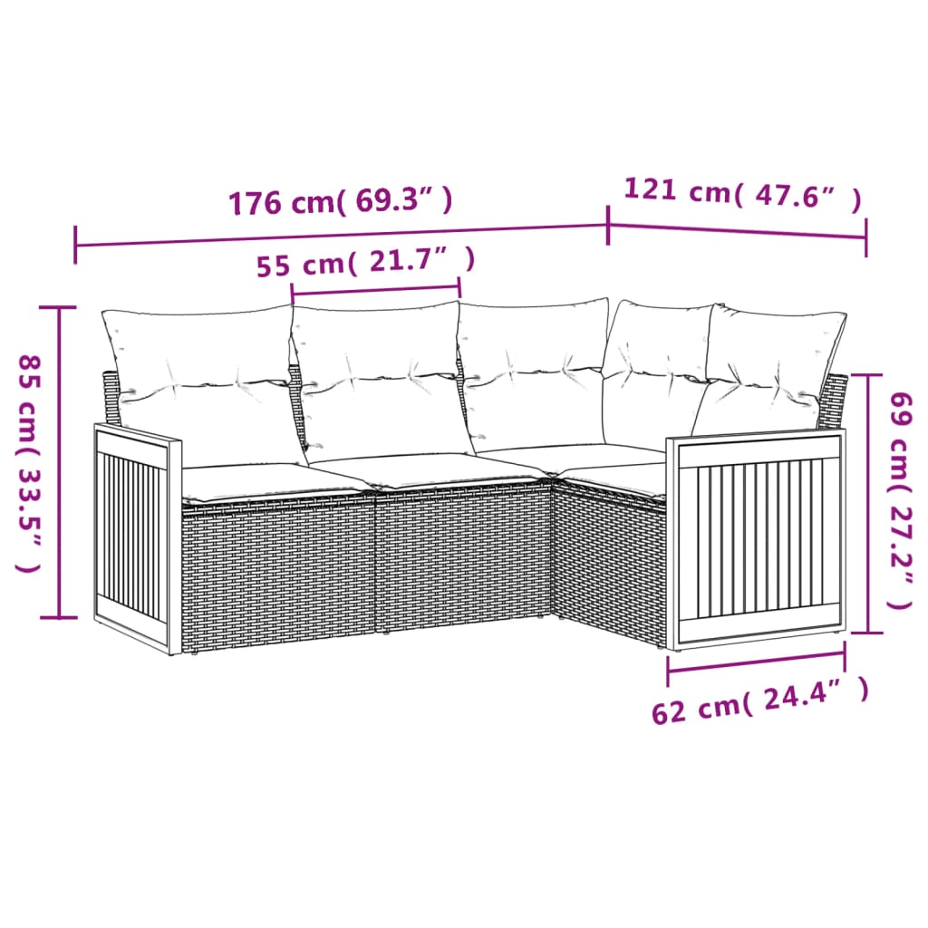 4-dijelni set vrtnih sofa s jastucima bež od poliratana