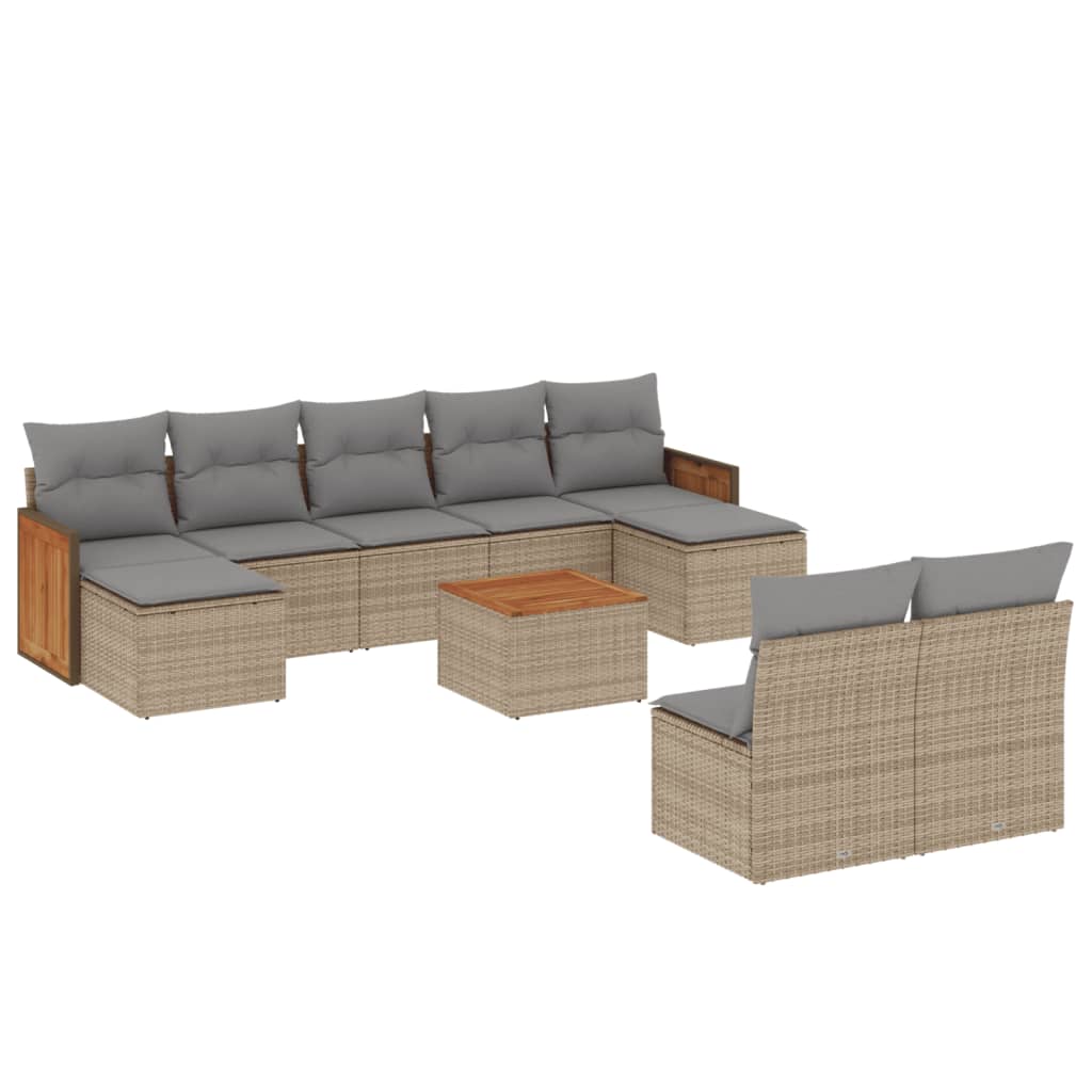10-dijelni set vrtnih sofa s jastucima bež od poliratana