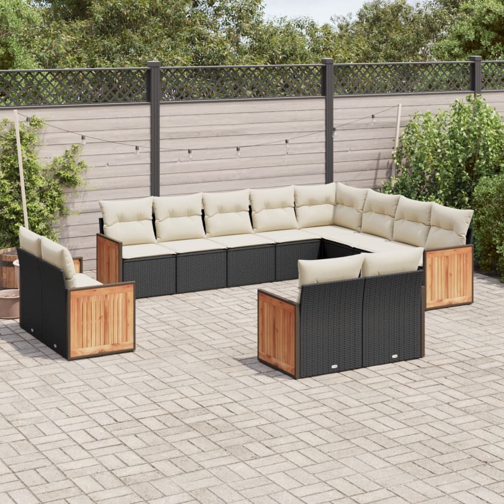 12-dijelni set vrtnih sofa od poliratana s jastucima crni