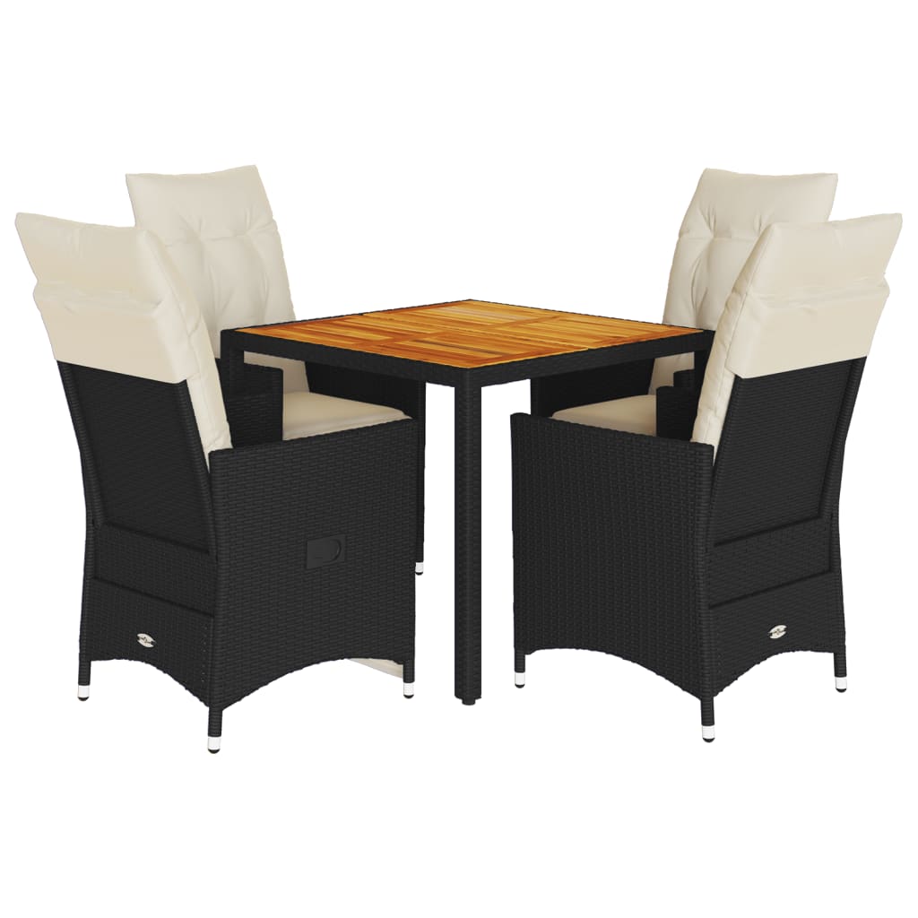 5-dijelni vrtni blagovaonski set s jastucima od poliratana crni Crna 90 x 90 x 75 cm