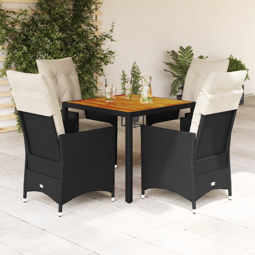 5-dijelni vrtni blagovaonski set s jastucima od poliratana crni Crna 90 x 90 x 75 cm