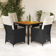5-dijelni vrtni blagovaonski set s jastucima od poliratana crni Crna 90 x 90 x 75 cm