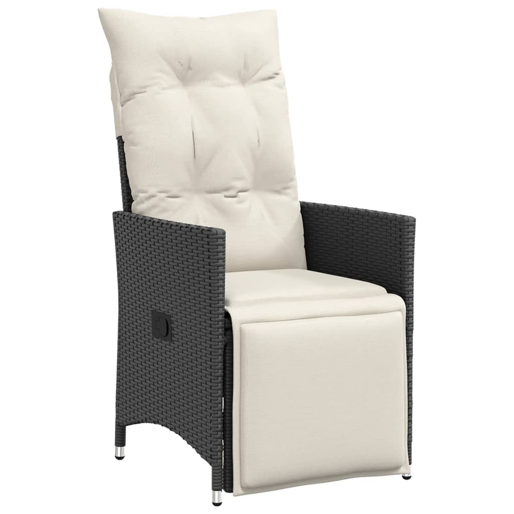 7-dijelni vrtni blagovaonski set s jastucima crni od poliratana Crna 150 x 90 x 75 cm