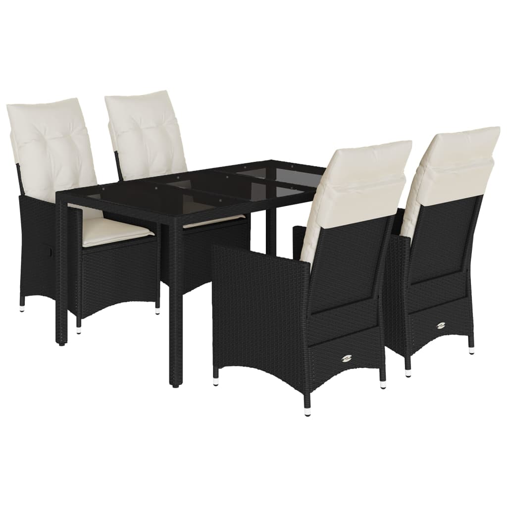 5-dijelni vrtni blagovaonski set s jastucima od poliratana crni Crna 150 x 90 x 75 cm