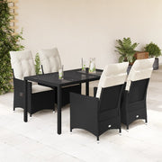 5-dijelni vrtni blagovaonski set s jastucima od poliratana crni Crna 150 x 90 x 75 cm