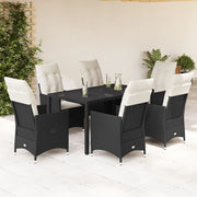7-dijelni vrtni blagovaonski set s jastucima crni od poliratana Crna 150 x 90 x 75 cm