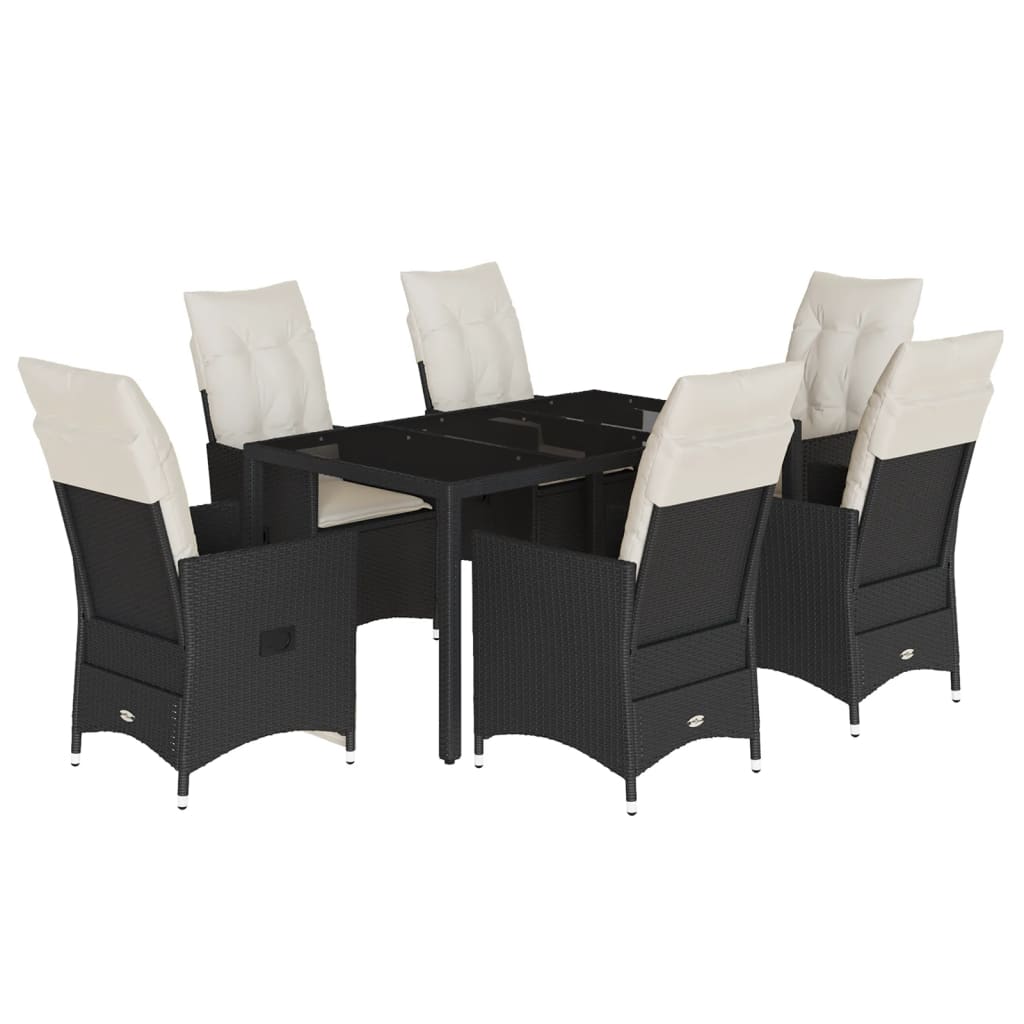 7-dijelni vrtni blagovaonski set s jastucima crni od poliratana Crna 150 x 90 x 75 cm