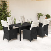7-dijelni vrtni blagovaonski set s jastucima crni od poliratana Crna 190 x 90 x 75 cm