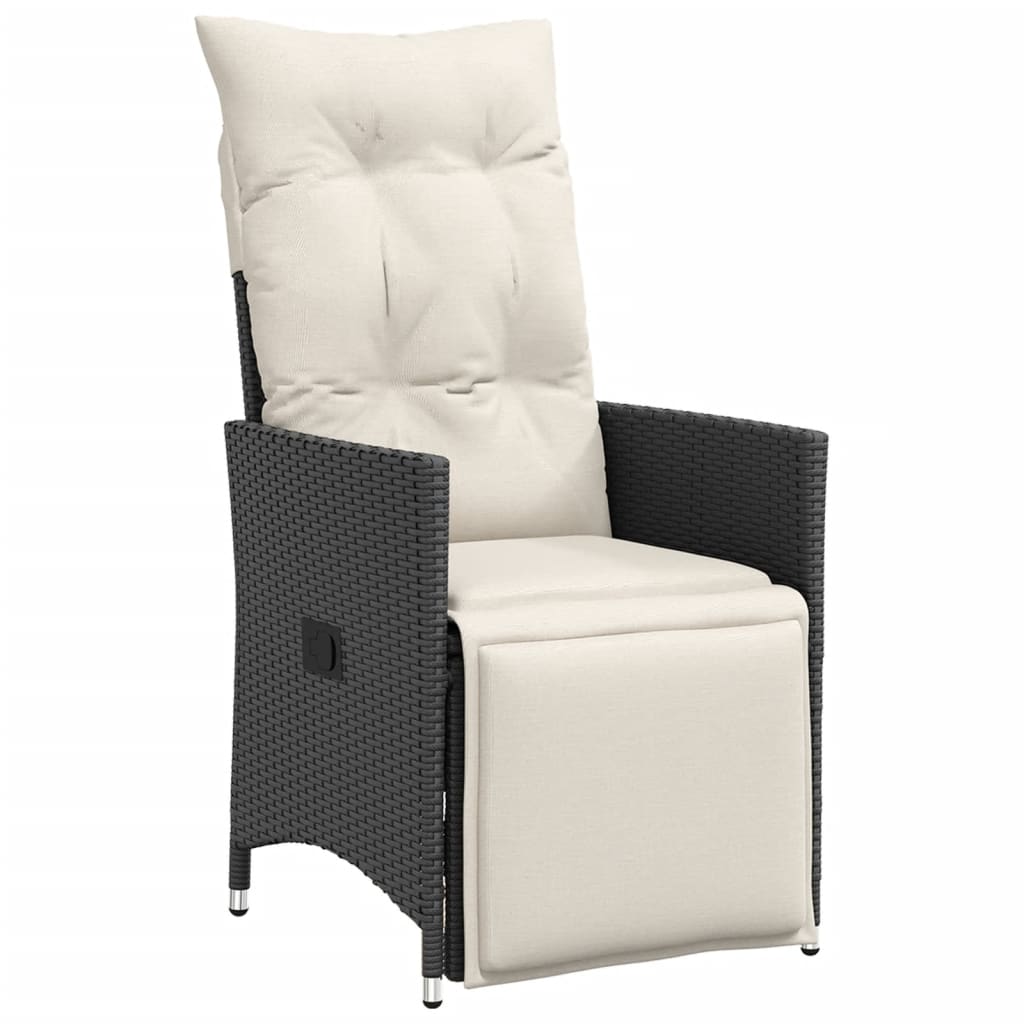 9-dijelni vrtni blagovaonski set s jastucima crni od poliratana Crna 190 x 90 x 75 cm