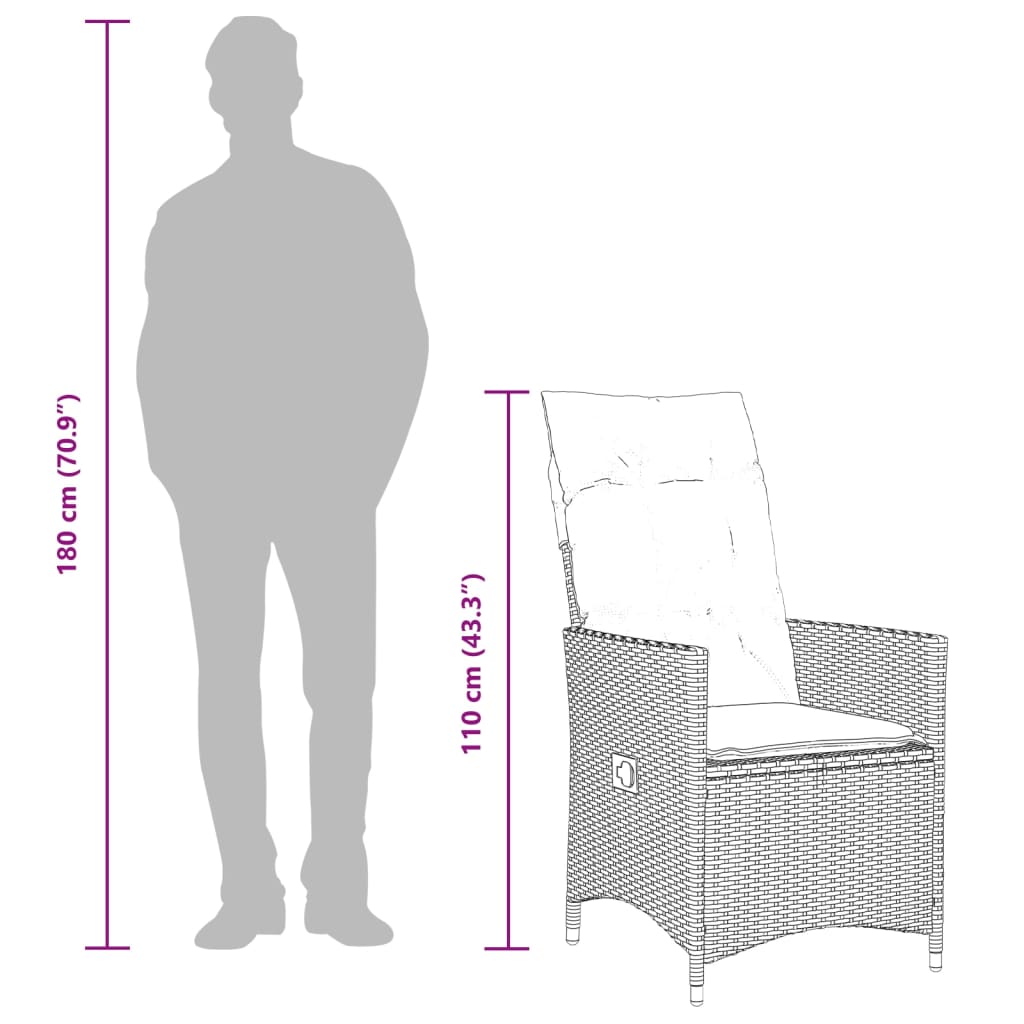 3-dijelni bistro set od poliratana s jastucima sivi