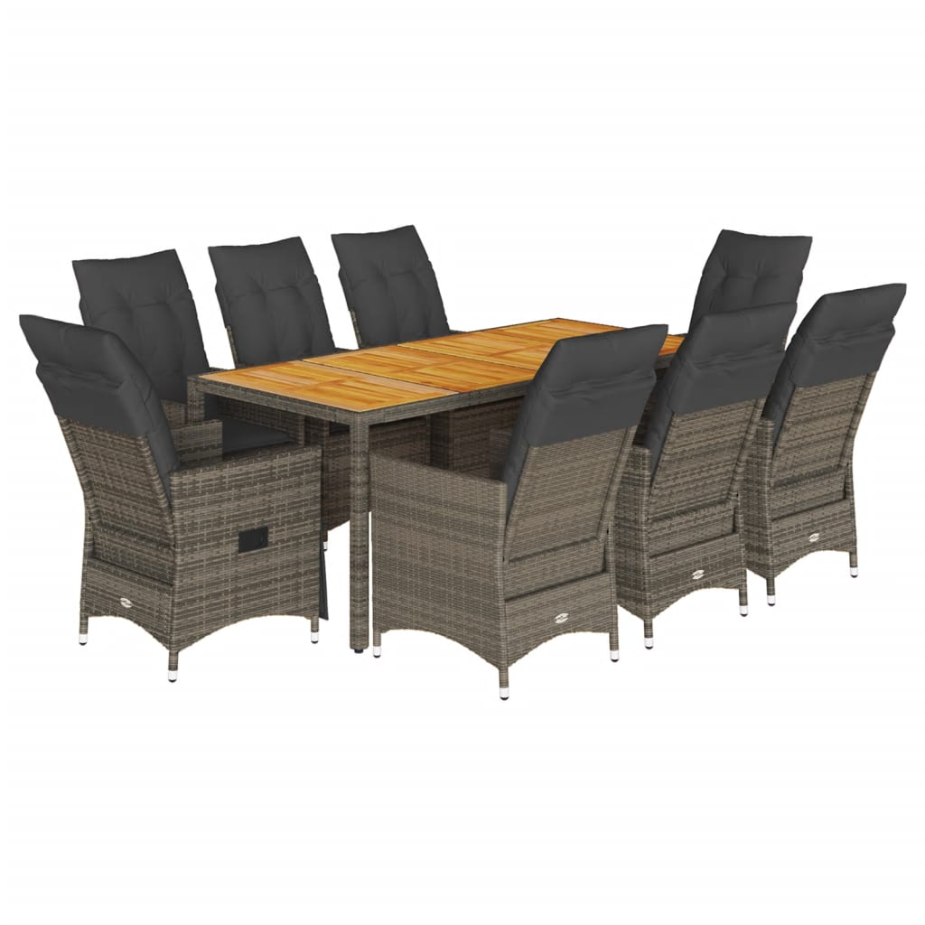 9-dijelni vrtni blagovaonski set sivi od poliratana Siva 190 x 90 x 75 cm