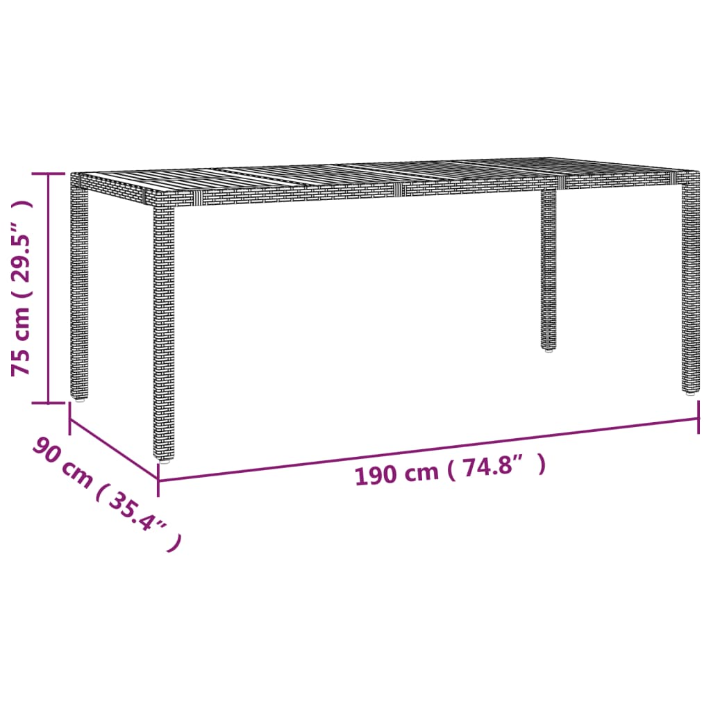 9-dijelni vrtni blagovaonski set sivi od poliratana Siva 190 x 90 x 75 cm