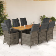 9-dijelni vrtni blagovaonski set sivi od poliratana Siva 190 x 90 x 75 cm
