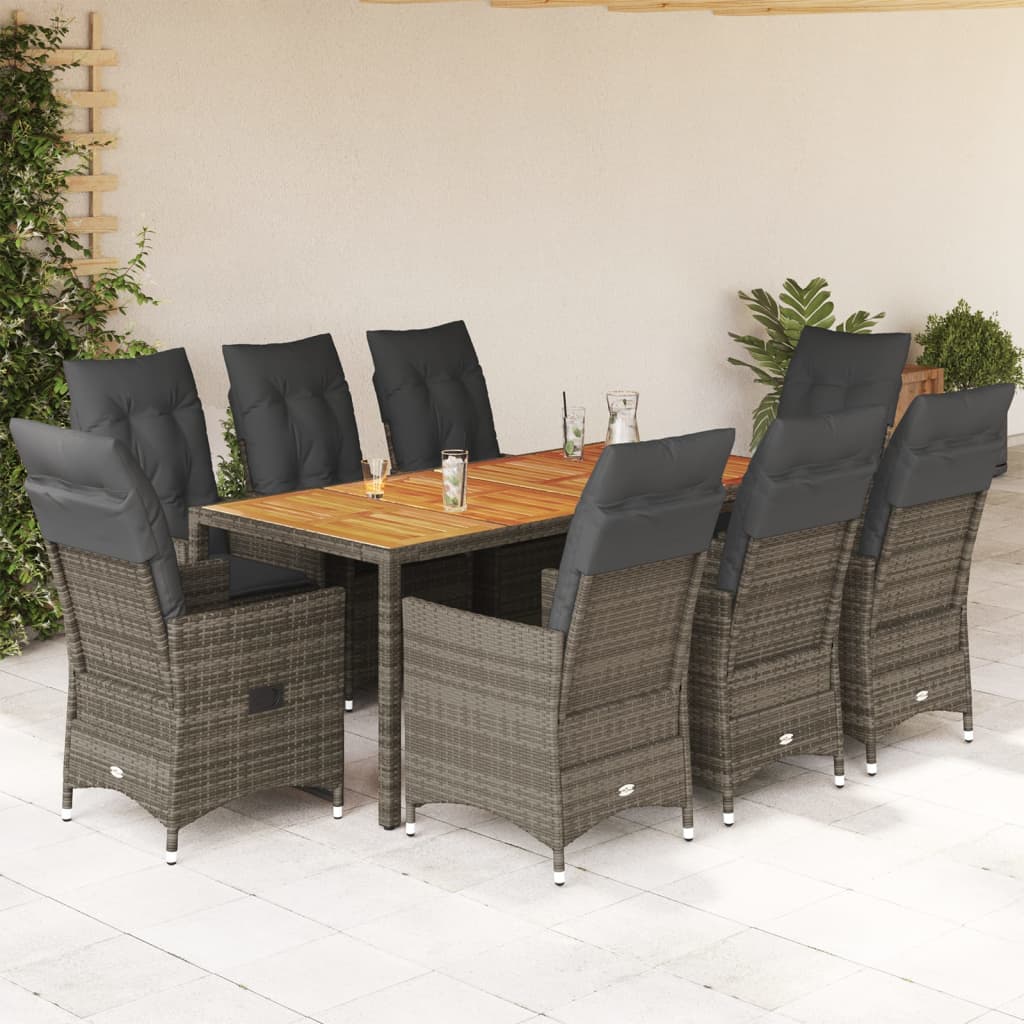 9-dijelni vrtni blagovaonski set sivi od poliratana Siva 190 x 90 x 75 cm