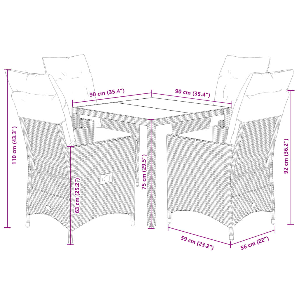 5-dijelni vrtni blagovaonski set sivi od poliratana Siva 90 x 90 x 75 cm