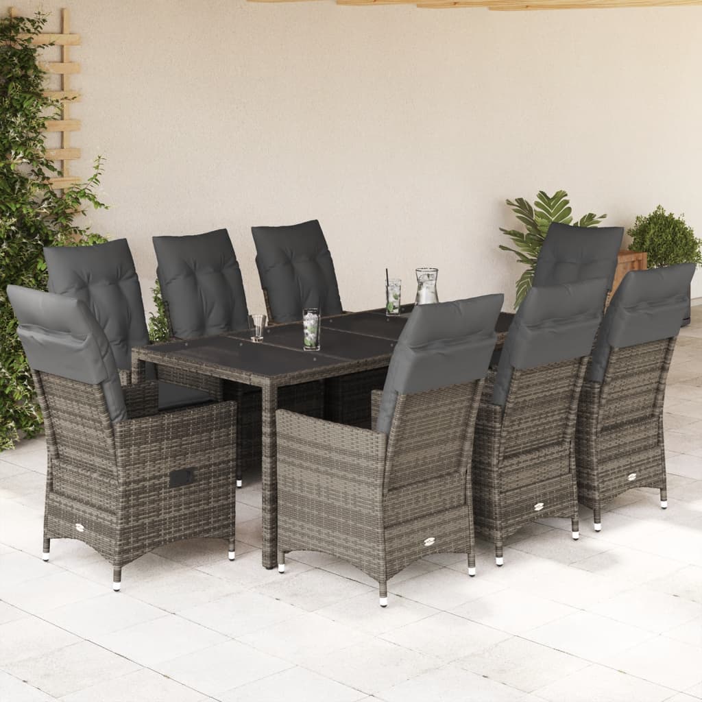 9-dijelni vrtni blagovaonski set sivi od poliratana Siva 190 x 90 x 75 cm