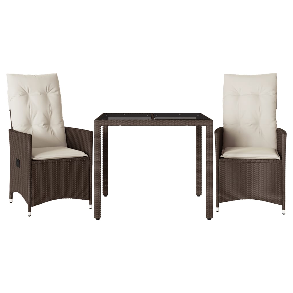 3-dijelni bistro set s jastucima smeđi od poliratana Smeđa 90 x 90 x 75 cm