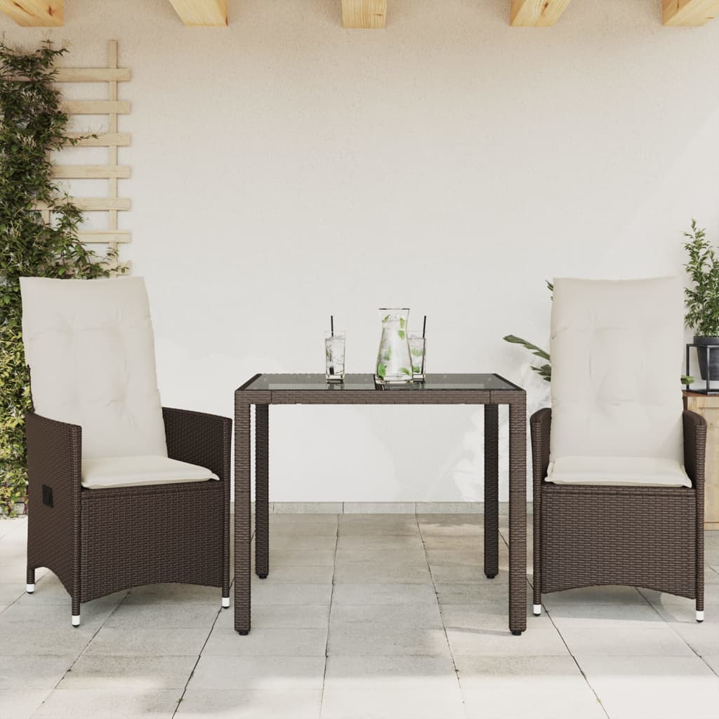 3-dijelni bistro set s jastucima smeđi od poliratana Smeđa 90 x 90 x 75 cm