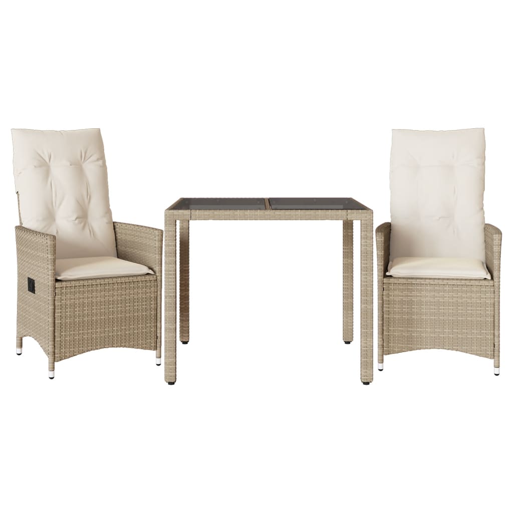 3-dijelni bistro set s jastucima bež od poliratana 90 x 90 x 75 cm