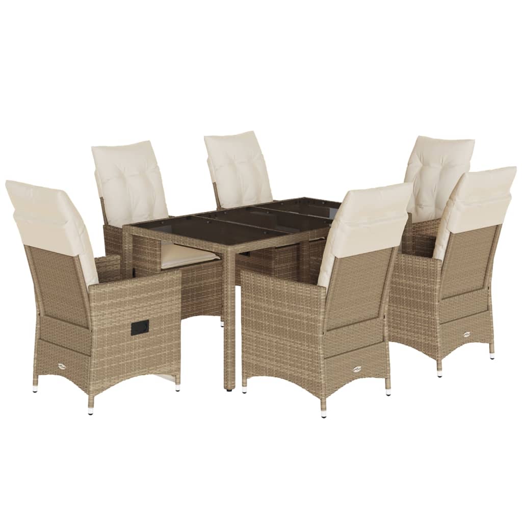 7-dijelni vrtni blagovaonski set od poliratana s jastucima bež 150 x 90 x 75 cm