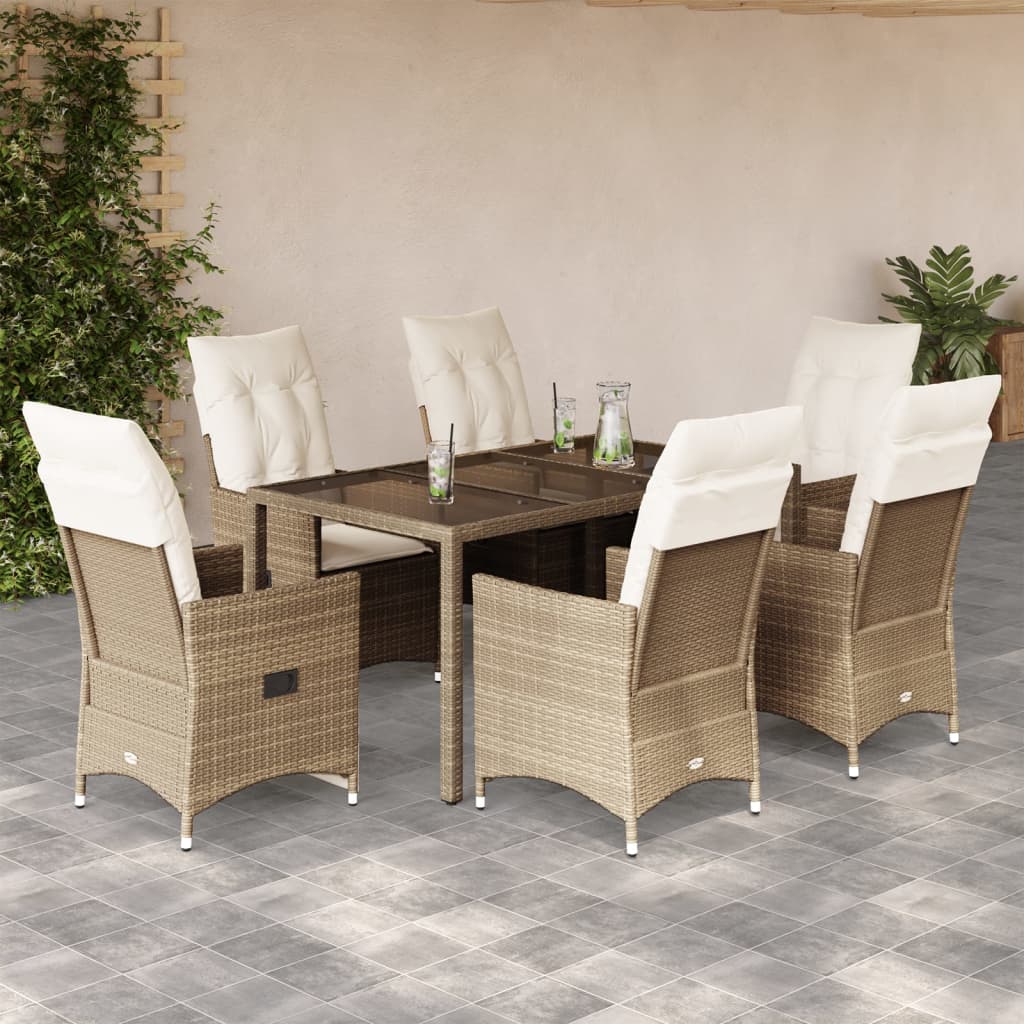 7-dijelni vrtni blagovaonski set od poliratana s jastucima bež 150 x 90 x 75 cm