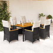 7-dijelni vrtni blagovaonski set s jastucima crni od poliratana Crna 150 x 90 x 75 cm