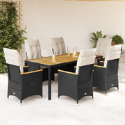 7-dijelni vrtni blagovaonski set s jastucima crni od poliratana Crna 190 x 90 x 75 cm