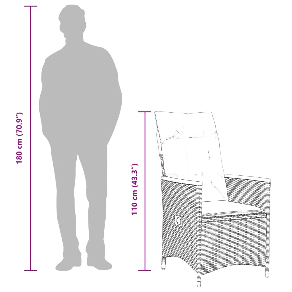 3-dijelni bistro set od poliratana s jastucima sivi