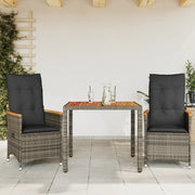 3-dijelni bistro set od poliratana s jastucima sivi Siva 90 x 90 x 75 cm