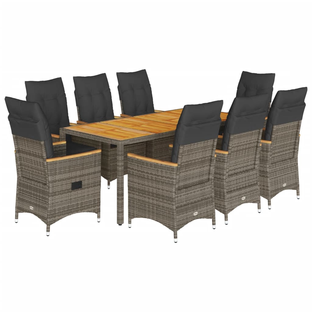 9-dijelni vrtni blagovaonski set sivi od poliratana Siva 190 x 90 x 75 cm