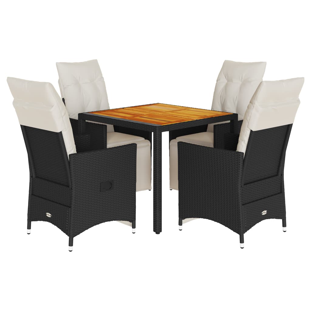 5-dijelni vrtni blagovaonski set s jastucima od poliratana crni Crna 90 x 90 x 75 cm