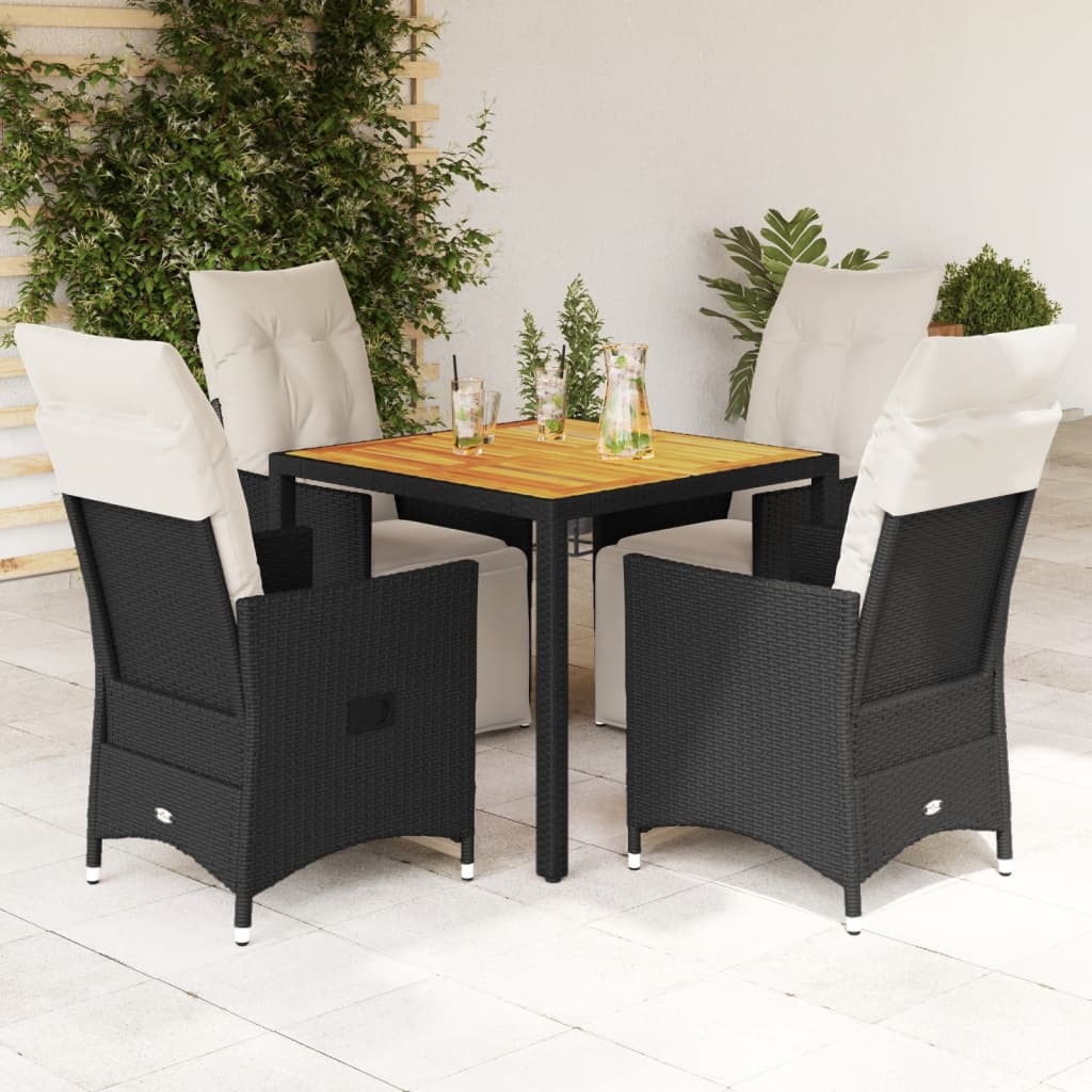 5-dijelni vrtni blagovaonski set s jastucima od poliratana crni Crna 90 x 90 x 75 cm